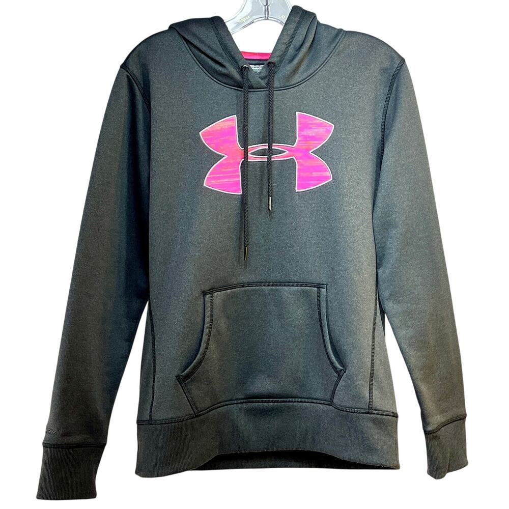Under Armour Storm Womens Small Gray Pink Pullover Hoodie Fleece Lined ColdGear